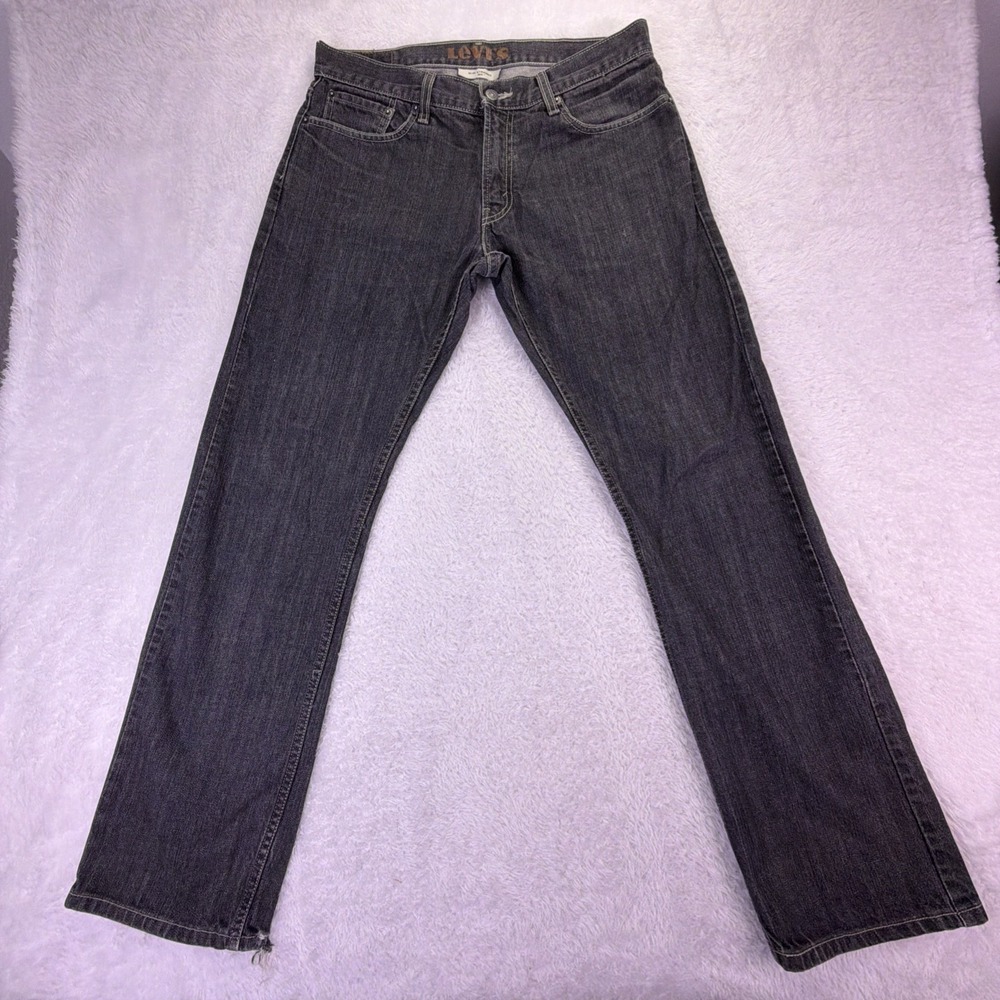 VTG Levi's 514 Jeans Slim Straight Men's 33x32 Dark Gray Stone Wash Distressed
